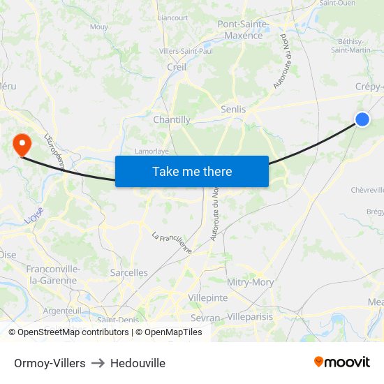 Ormoy-Villers to Hedouville map