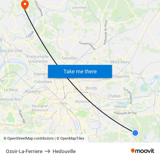 Ozoir-La-Ferriere to Hedouville map