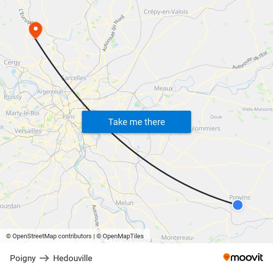 Poigny to Hedouville map