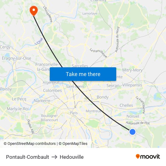 Pontault-Combault to Hedouville map