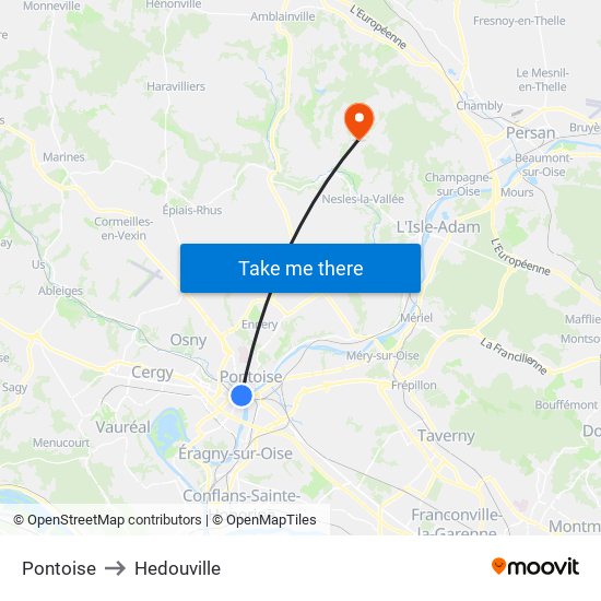 Pontoise to Hedouville map