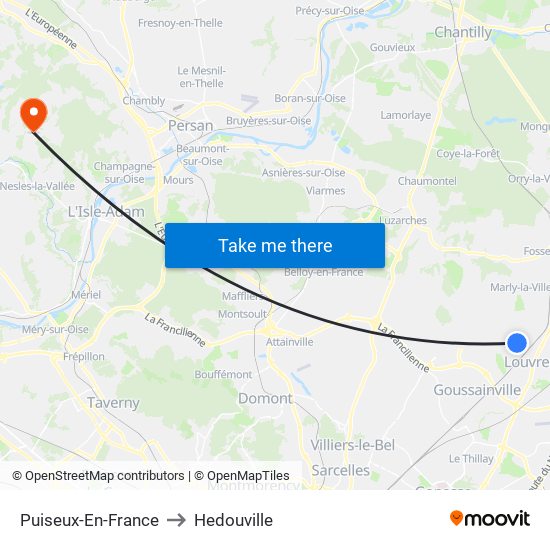 Puiseux-En-France to Hedouville map