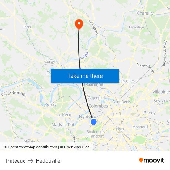 Puteaux to Hedouville map