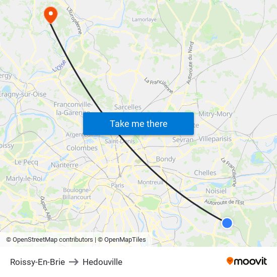 Roissy-En-Brie to Hedouville map