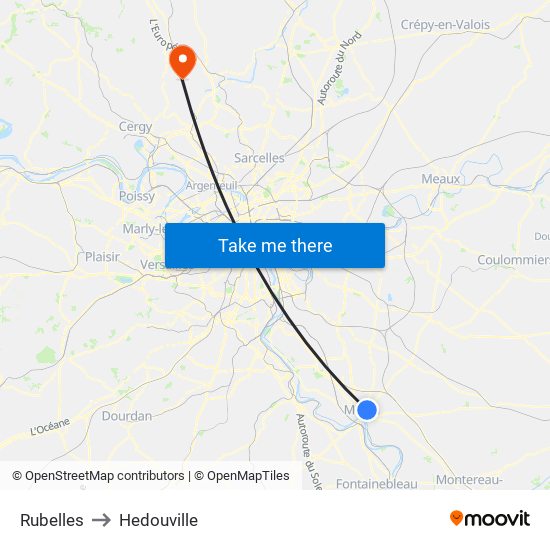 Rubelles to Hedouville map
