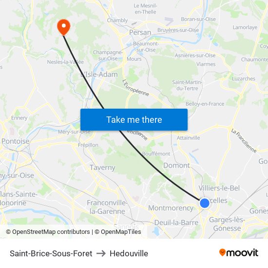 Saint-Brice-Sous-Foret to Hedouville map