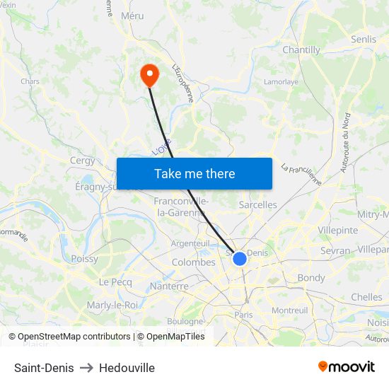 Saint-Denis to Hedouville map