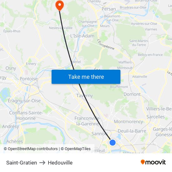 Saint-Gratien to Hedouville map