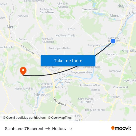 Saint-Leu-D'Esserent to Hedouville map