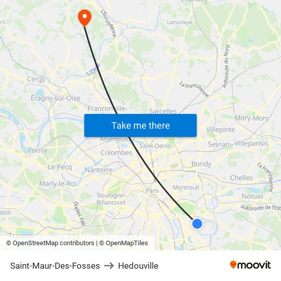 Saint-Maur-Des-Fosses to Hedouville map