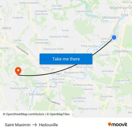 Saint-Maximin to Hedouville map