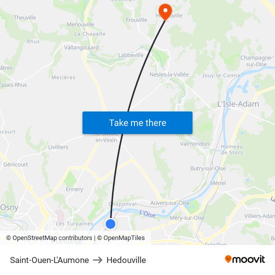 Saint-Ouen-L'Aumone to Hedouville map