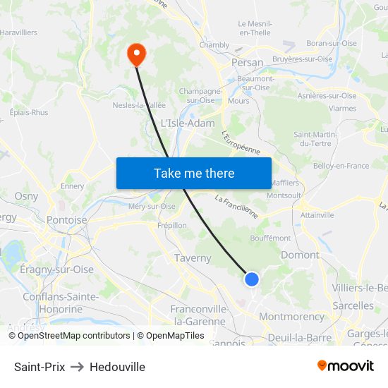 Saint-Prix to Hedouville map