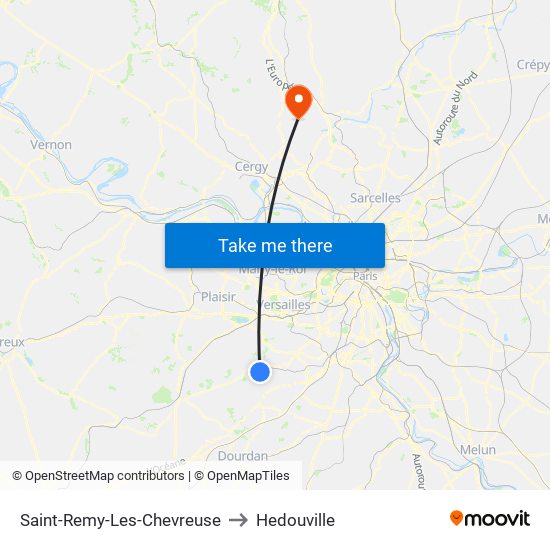 Saint-Remy-Les-Chevreuse to Hedouville map