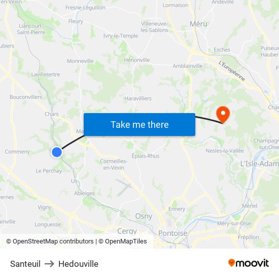 Santeuil to Hedouville map