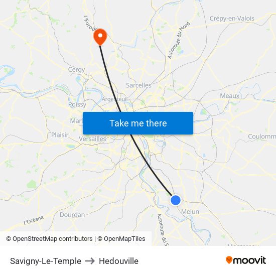 Savigny-Le-Temple to Hedouville map