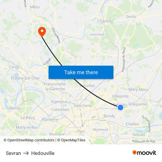 Sevran to Hedouville map