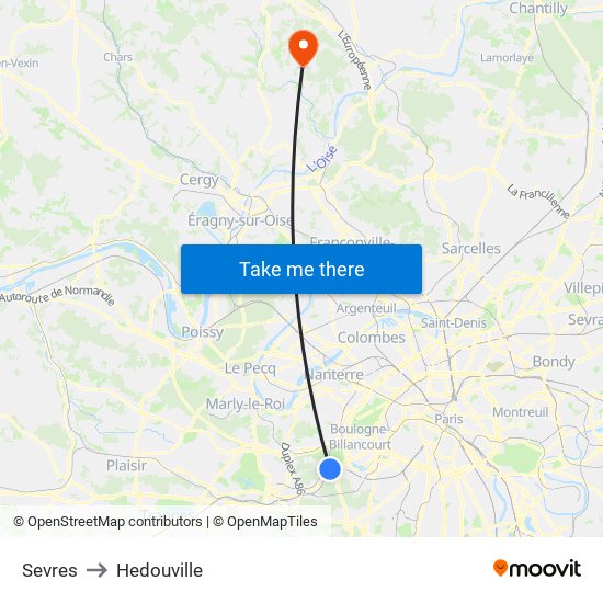 Sevres to Hedouville map