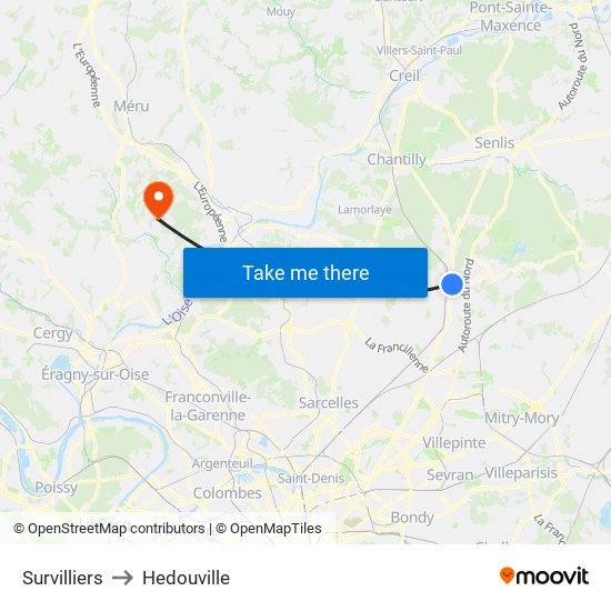 Survilliers to Hedouville map