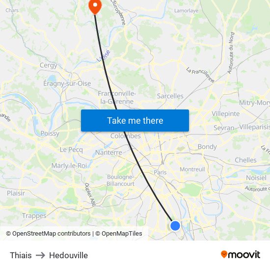 Thiais to Hedouville map
