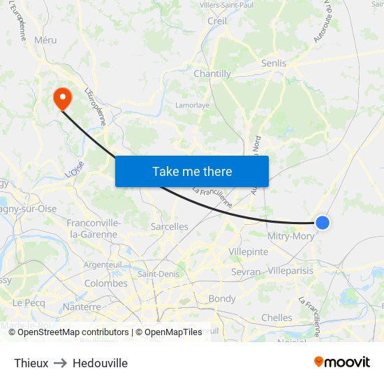 Thieux to Hedouville map