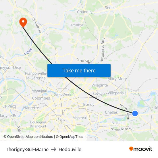Thorigny-Sur-Marne to Hedouville map