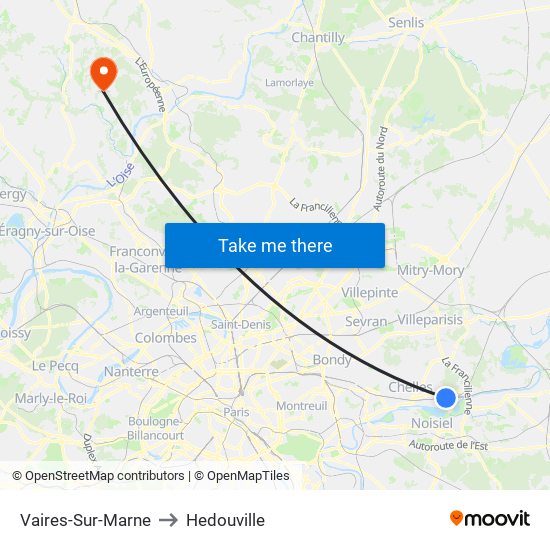 Vaires-Sur-Marne to Hedouville map