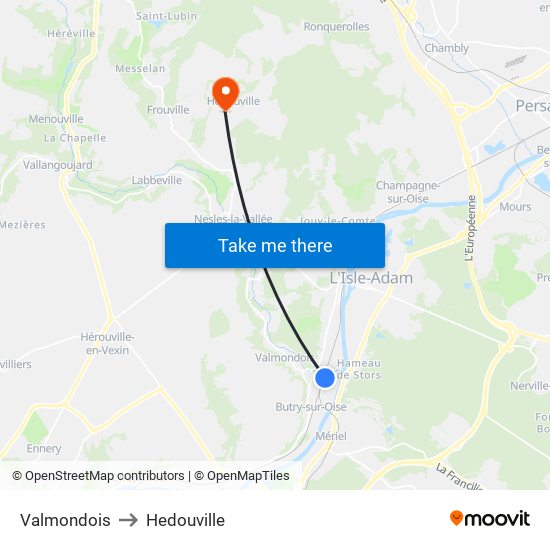 Valmondois to Hedouville map