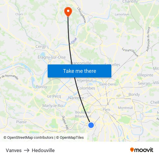 Vanves to Hedouville map
