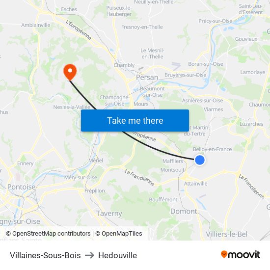 Villaines-Sous-Bois to Hedouville map