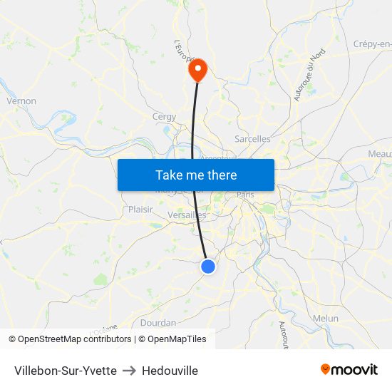 Villebon-Sur-Yvette to Hedouville map