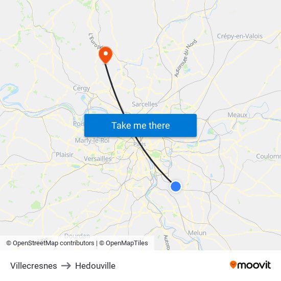 Villecresnes to Hedouville map