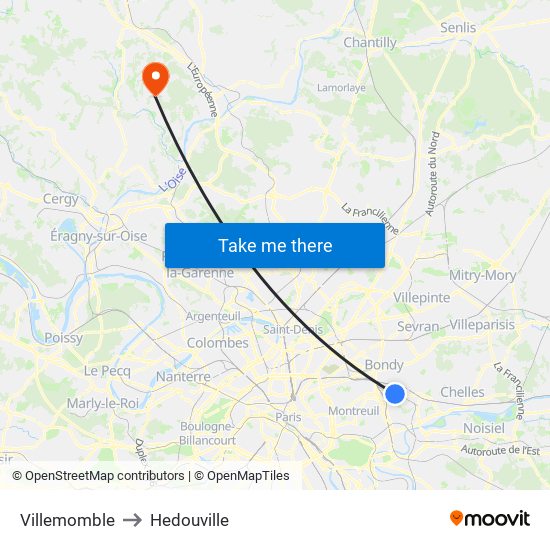 Villemomble to Hedouville map