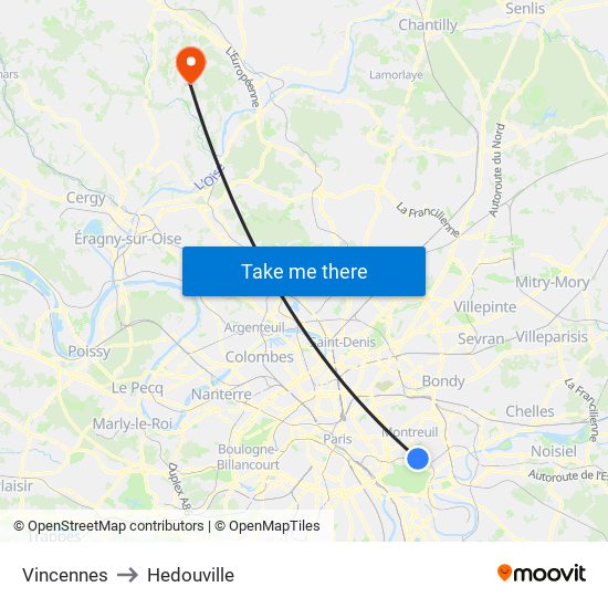 Vincennes to Hedouville map