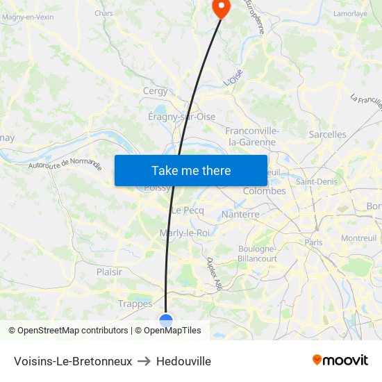 Voisins-Le-Bretonneux to Hedouville map