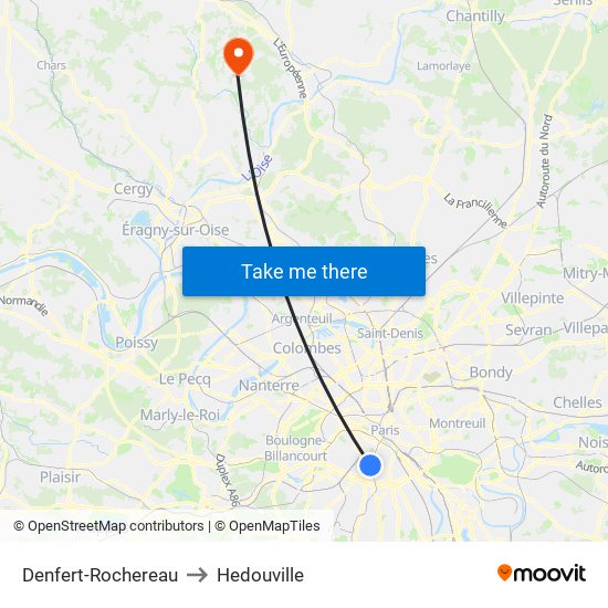 Denfert-Rochereau to Hedouville map