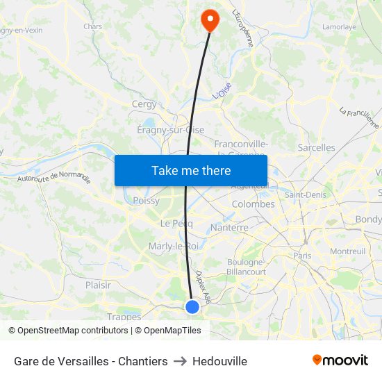 Gare de Versailles - Chantiers to Hedouville map