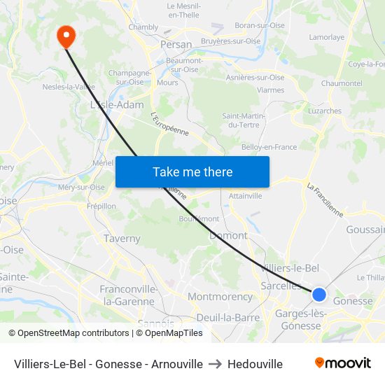 Villiers-Le-Bel - Gonesse - Arnouville to Hedouville map