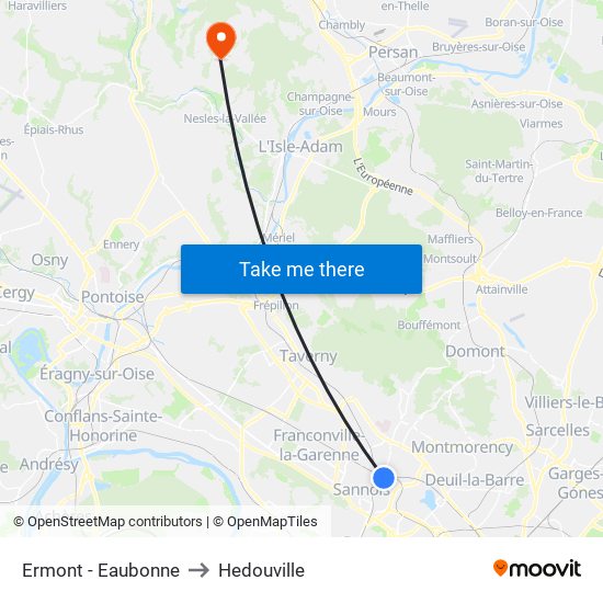 Ermont - Eaubonne to Hedouville map