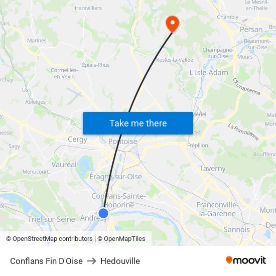 Conflans Fin D'Oise to Hedouville map