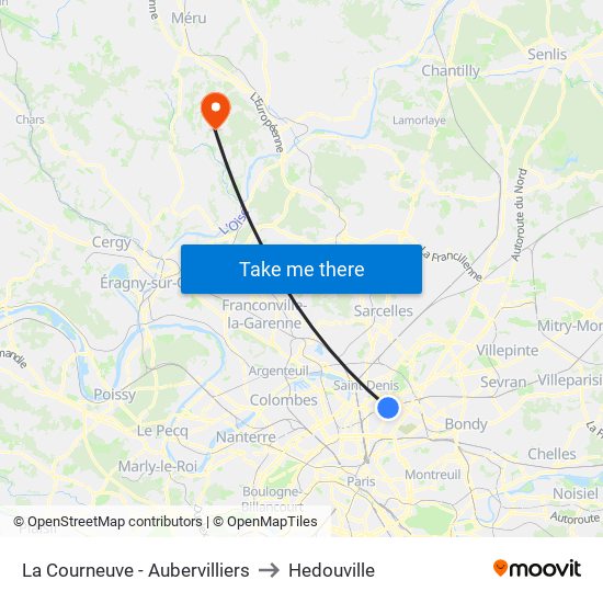 La Courneuve - Aubervilliers to Hedouville map