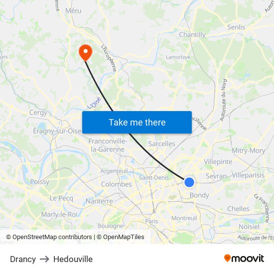 Drancy to Hedouville map