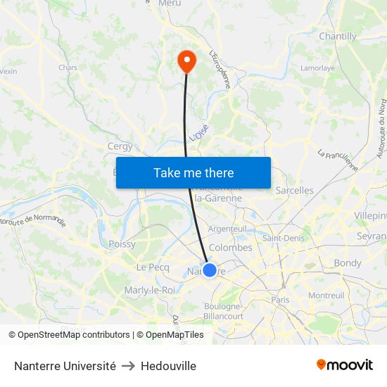 Nanterre Université to Hedouville map