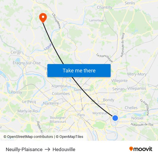 Neuilly-Plaisance to Hedouville map