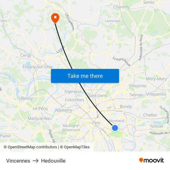 Vincennes to Hedouville map