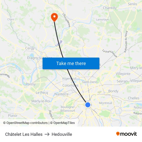 Châtelet Les Halles to Hedouville map