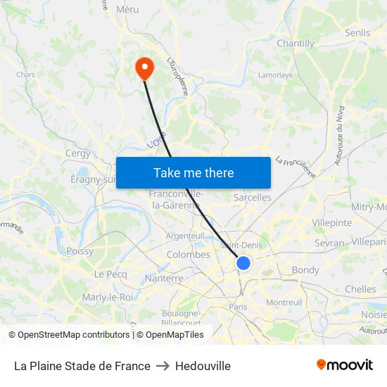 La Plaine Stade de France to Hedouville map