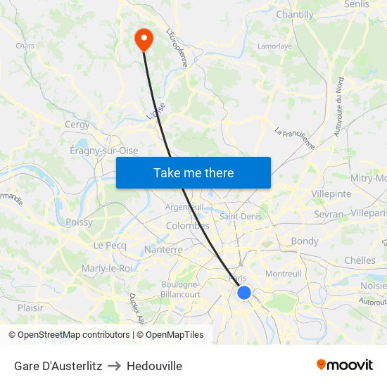 Gare D'Austerlitz to Hedouville map