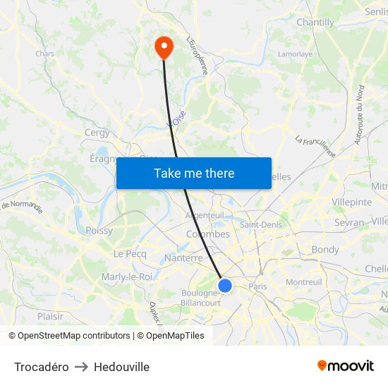Trocadéro to Hedouville map