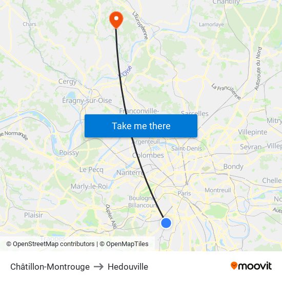 Châtillon-Montrouge to Hedouville map